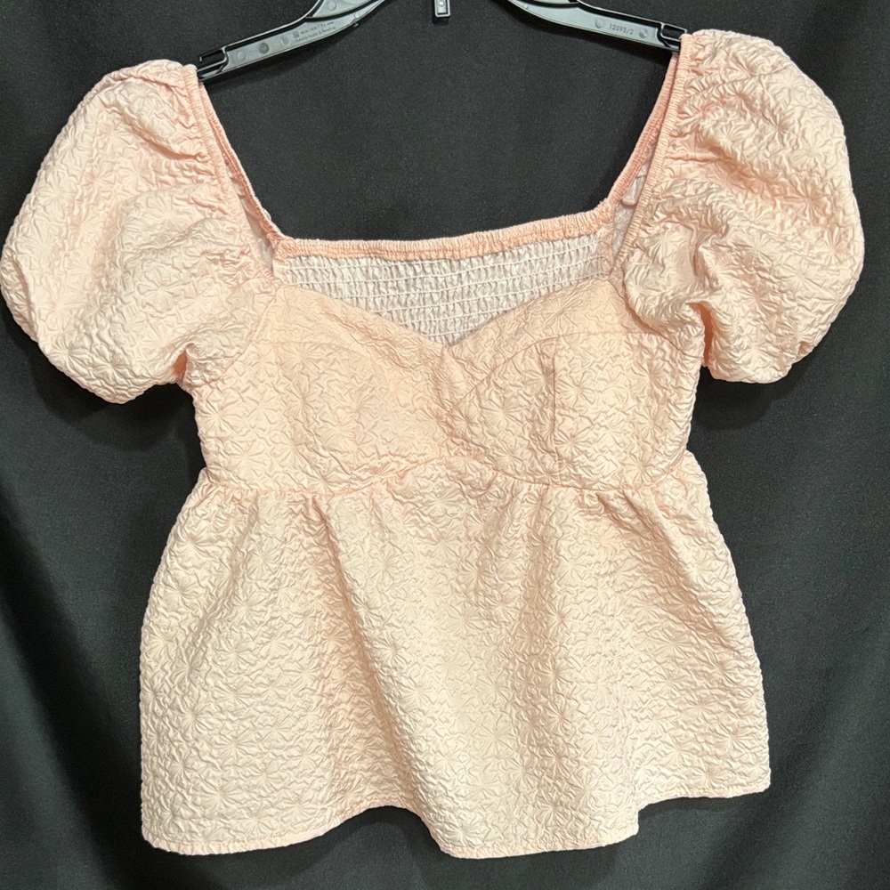 SHEIN Peach Textured Puff Sleeve Blouse - Picture 1 of 4